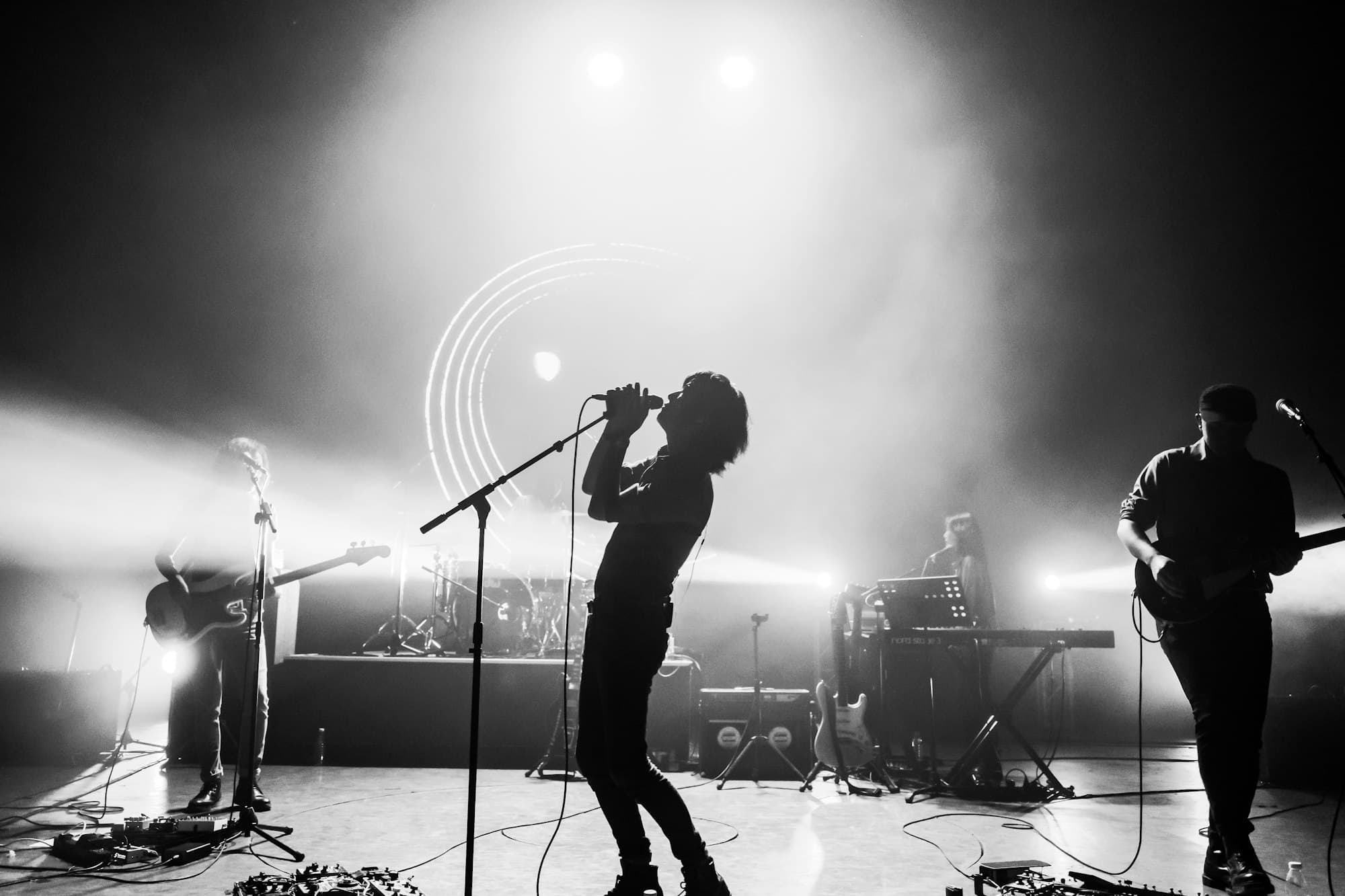 A crowd in front of a stage